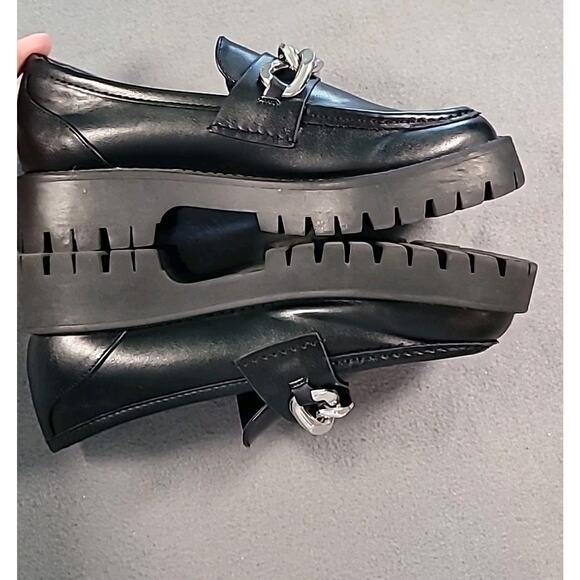 Women’s Chunky Platform Loafers Size 8M Black Shoes Silver Chain Y2K Grunge Chic - Picture 3 of 5